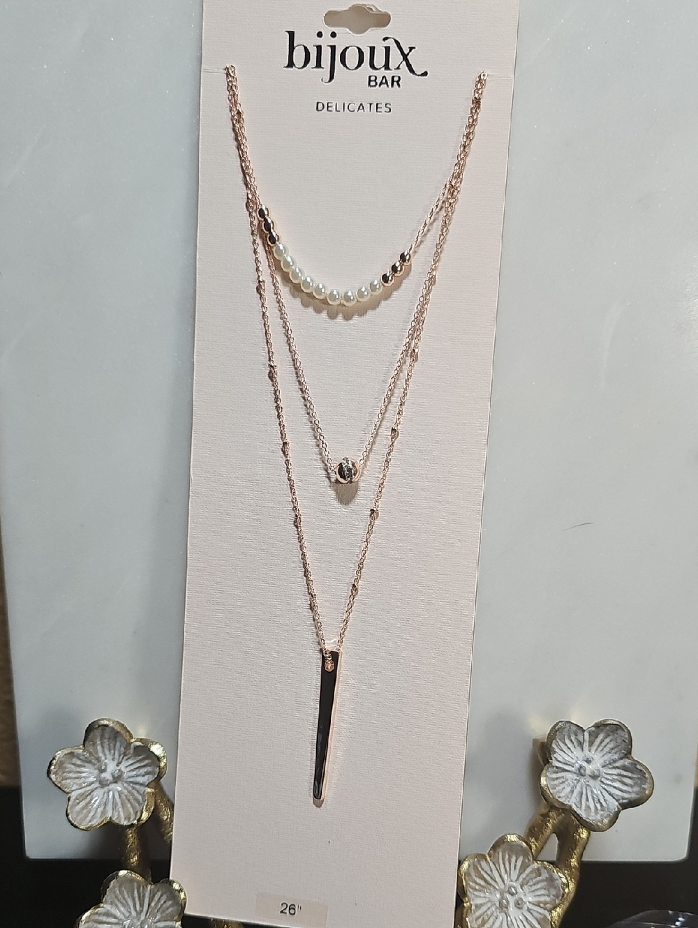 Bijoux Bar Rose Gold Layered Necklace with Pearl Accent